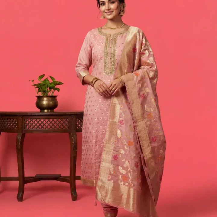 Rose Bloom Banarasi Cordset — 3 Piece